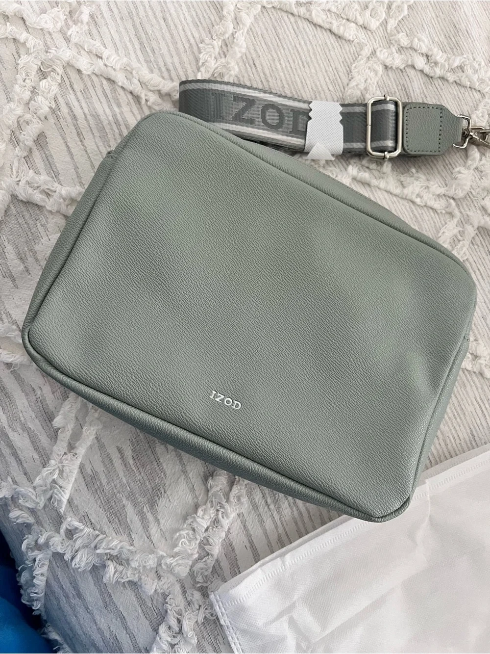 Izod Sage Green Crossbody Messenger Bag with Branded Strap